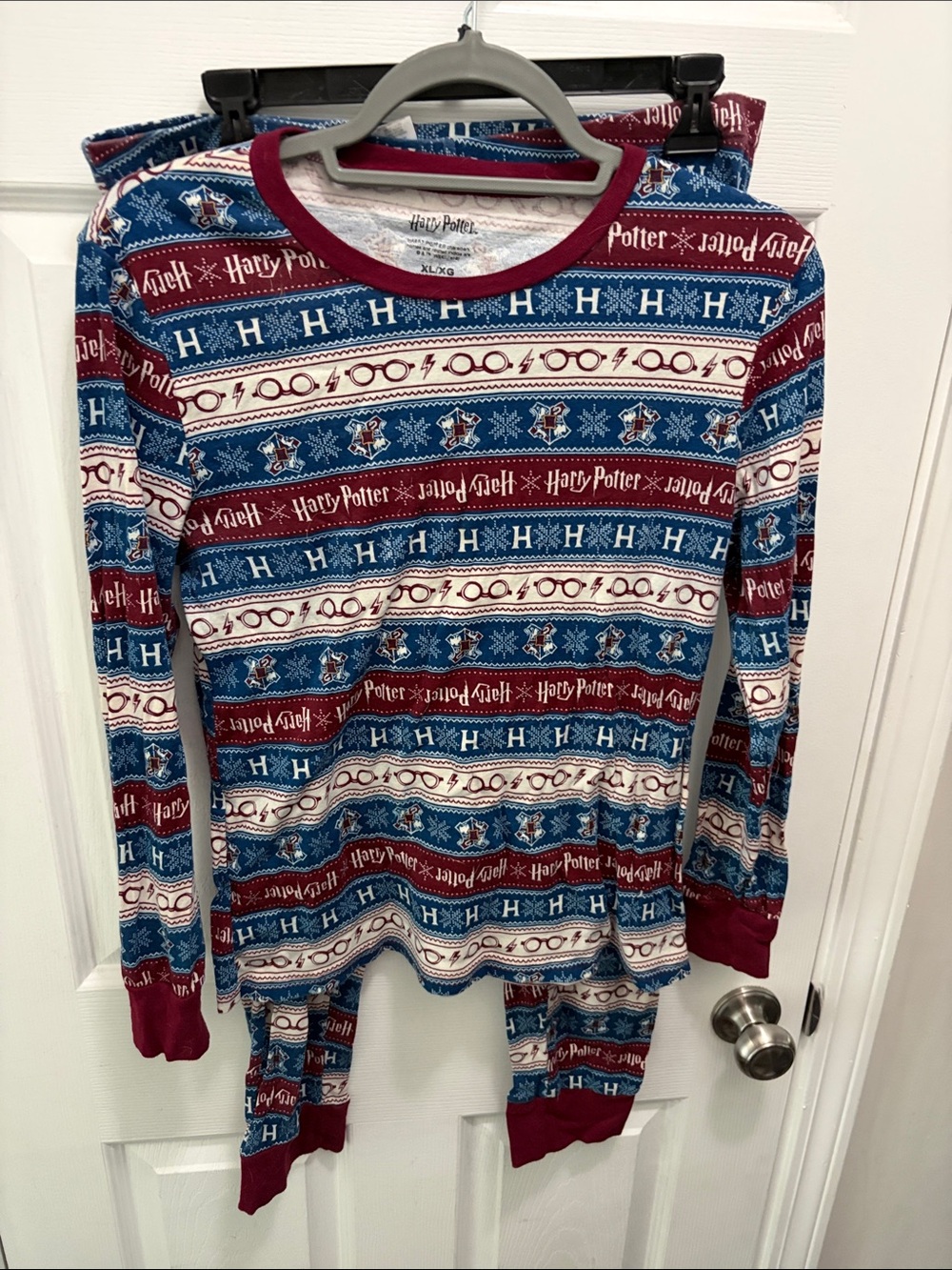 Warner Bros. Harry Potter Maroon, Blue & Cream Long-Sleeve Pajama Set